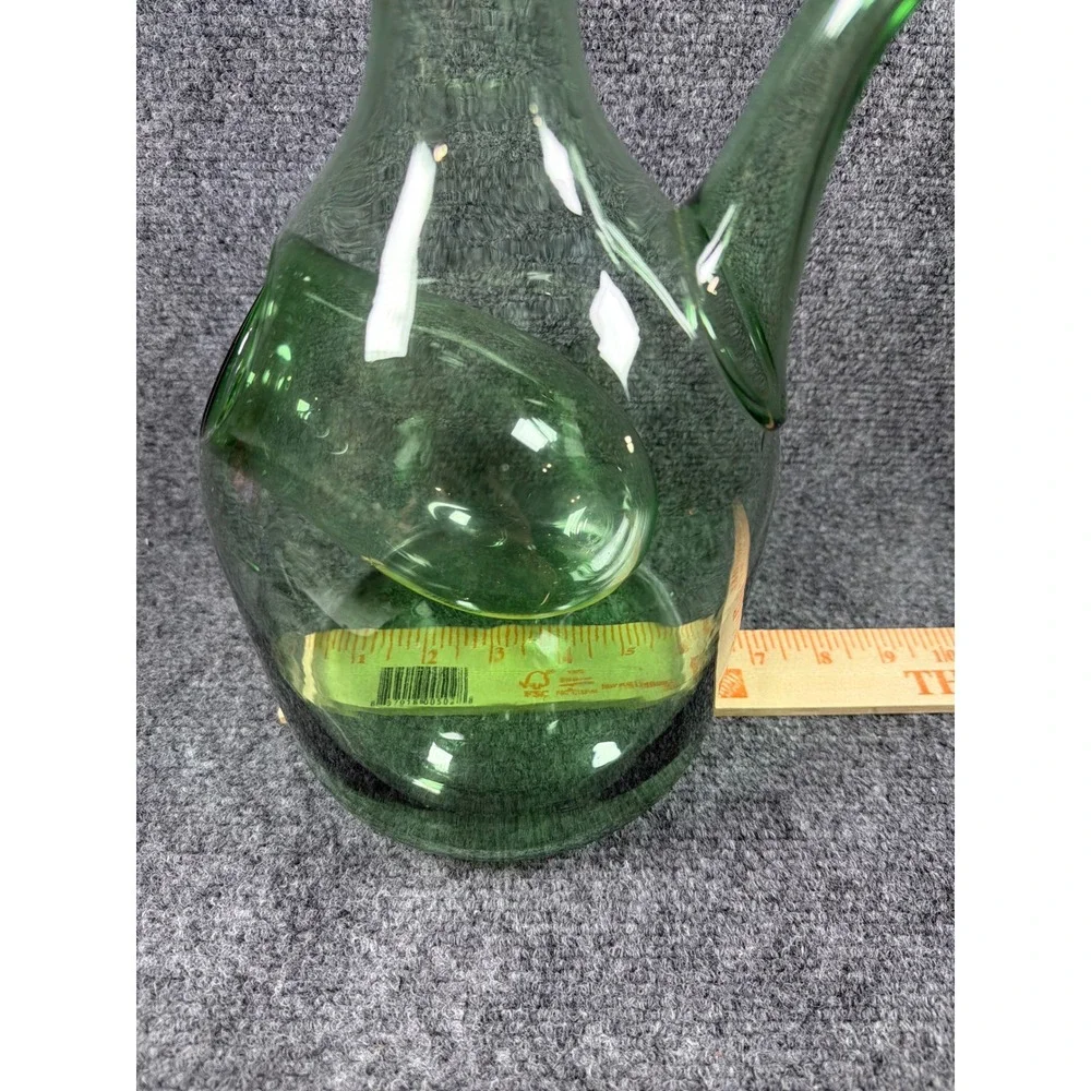 Vintage Green Glass Wine Decanter with Ice Chamber Chiller Spout 12.5 Inch